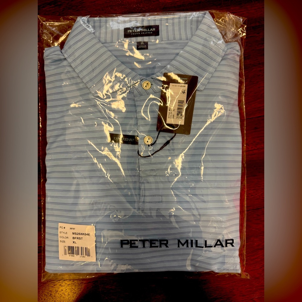 Peter Millar Men's Striped Tailored Fit Polo Size XL